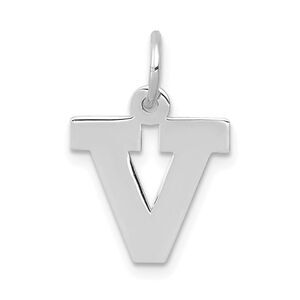 14k White Gold, Amanda Collection, Small Block Style Initial V Pendant